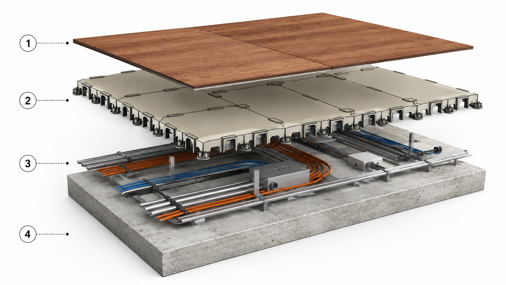Diagrama de funcionamiento del piso modular registrable ISOGRID