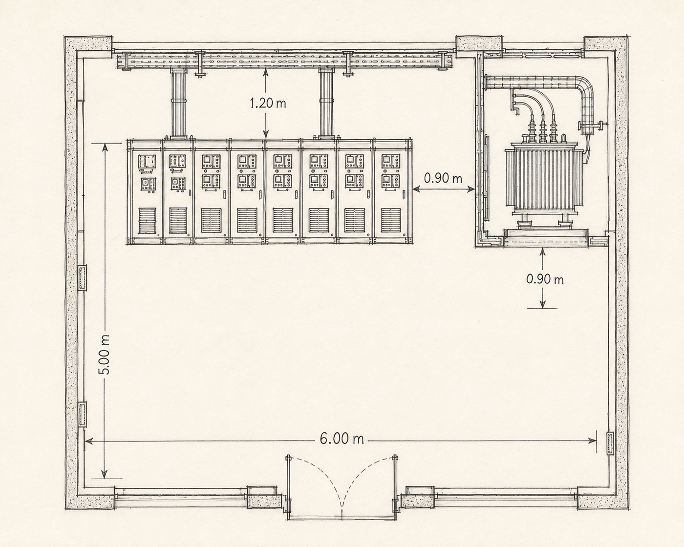 Diagrama de cuarto eléctrico para diseñar un piso modular dieléctrico