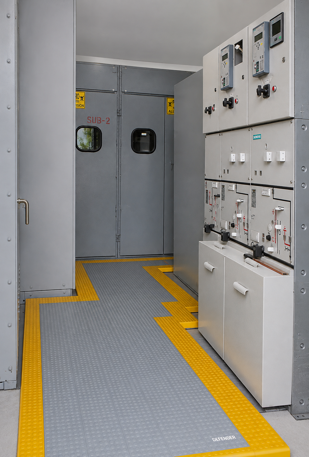 Aplicación del piso modular dieléctrico donde por el diseño se debe hacer una tarima a la medida de la necesidad.